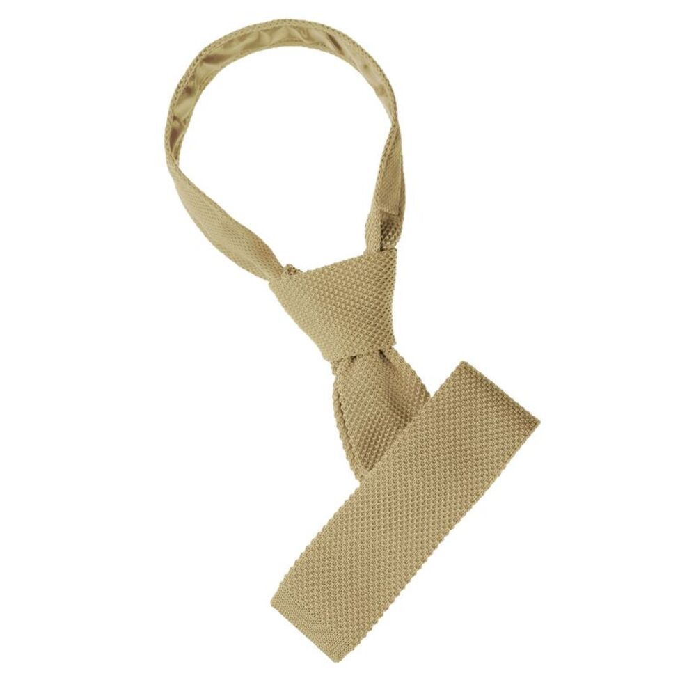 Self-Tied Solid Color Skinny Flat Tips Designed Knit Ties Khaki